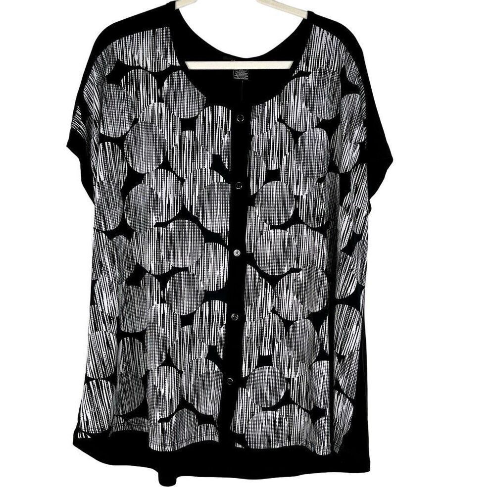 NWT Adele & May Women Black & White Button Up Blouse 3X